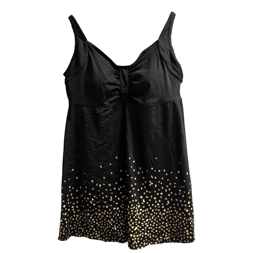 Swimsuits For All Swimsuit Dress Black Gold Metallic Plus‎ Size 22 Beach Resort